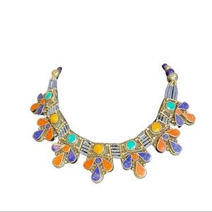 Tibetan choker in turquoise, coral and more set in silver.